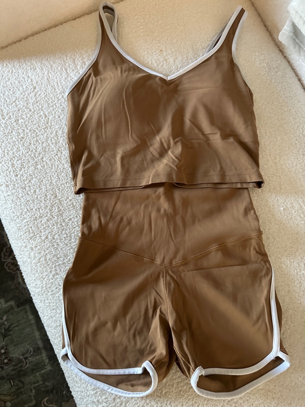 aerie Brown Cropped Tank and Trimmed Bike Shorts Set in small